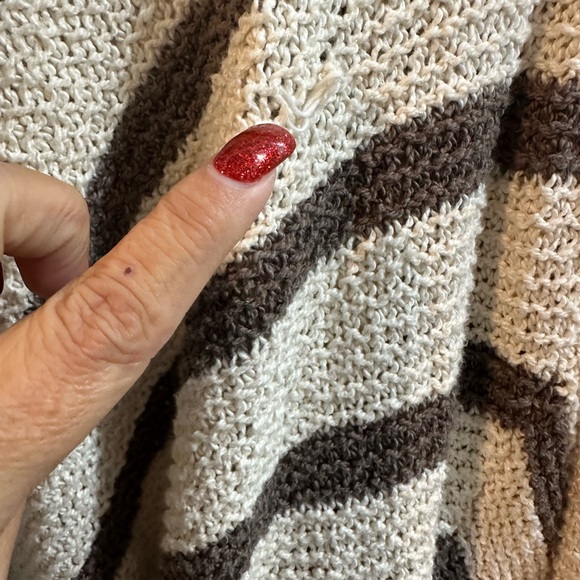 FREE PEOPLE Circle Back High Low Hem Chevron Striped Cardigan Pockets LARGE - Picture 8 of 8